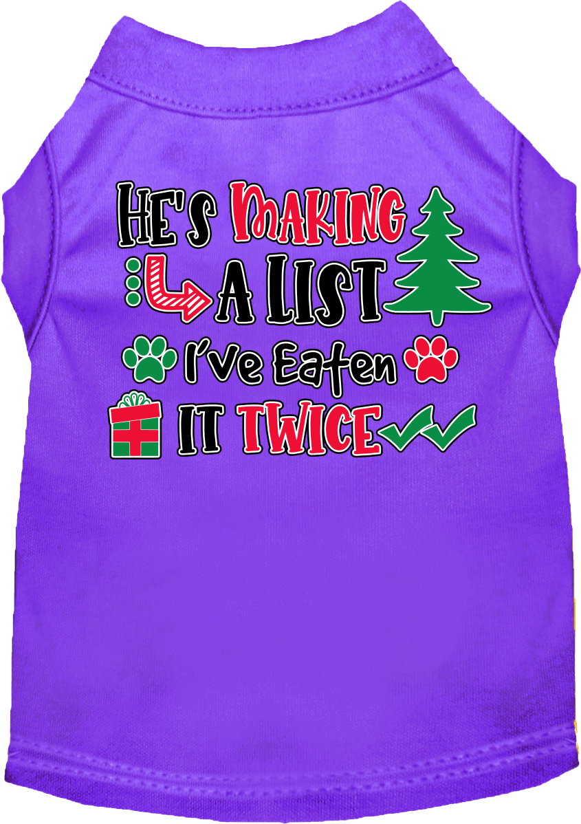 He's Making a List... Screen Print Dog Shirt Purple Size 5X